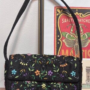 Charter Club Black Floral Embroidered Shoulder Bag